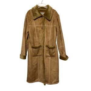 Fitz-Wright‎ faux suede tan trench coat Woman XL Vintage Boho Indie Glam Vegan